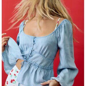 Aerie Women's Long Sleeve Peplum Top Size XL Chambray Blue